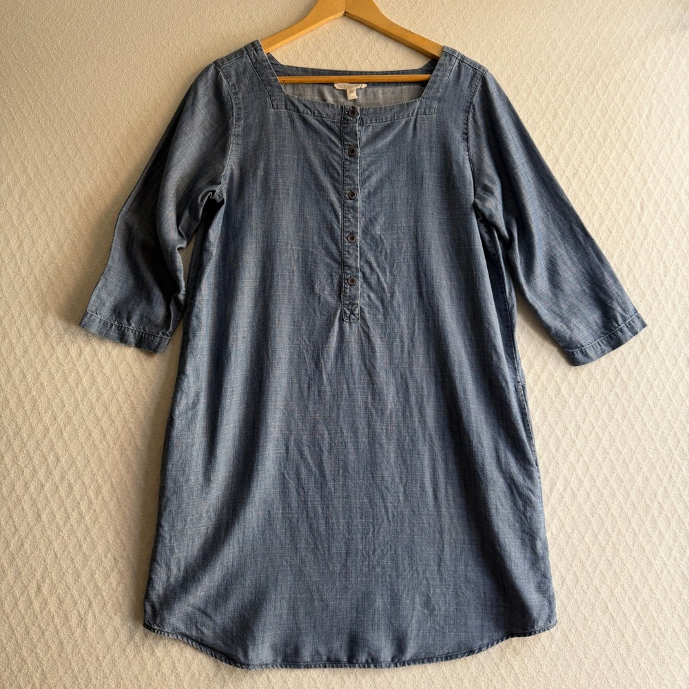 Eileen Fisher Tencel Linen Chambray Tunic Dress Blue Minimalist Small